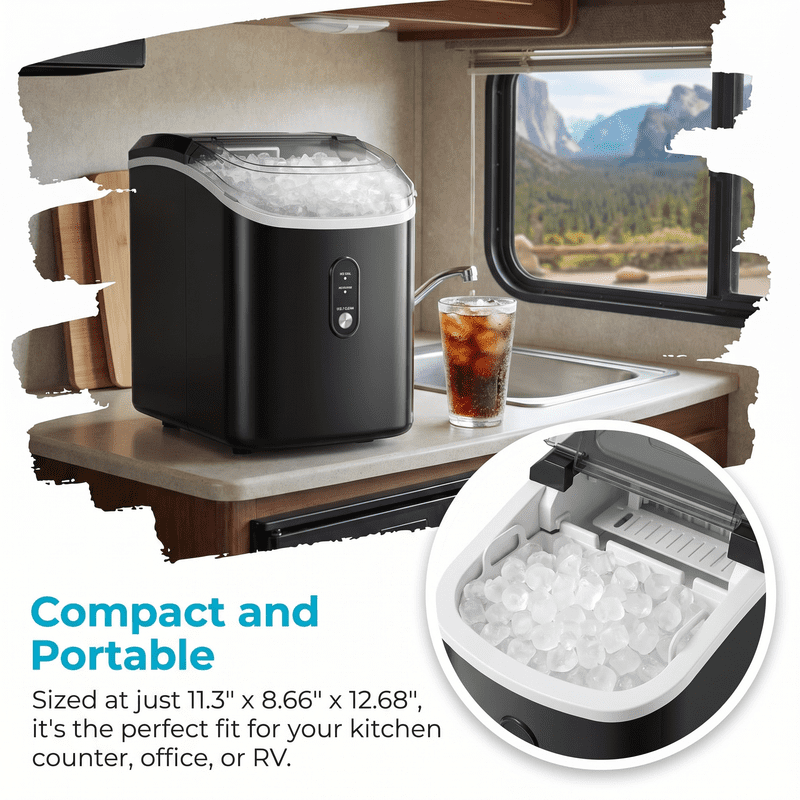 Countertop Nugget Ice Maker,Chewable Pellet Ice Machine with Self-Cleaning Function, 33 lbs/24H Portable Ice Maker for Home, Kitchen, and Office, Black