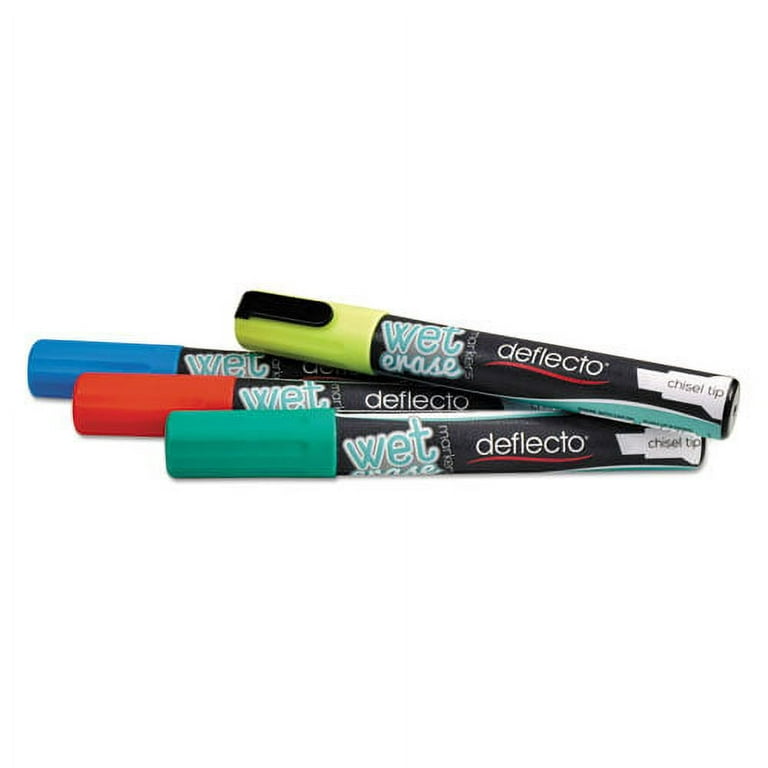 Deflecto Wet Erase Markers, Medium Chisel Tip, Assorted Colors, 4