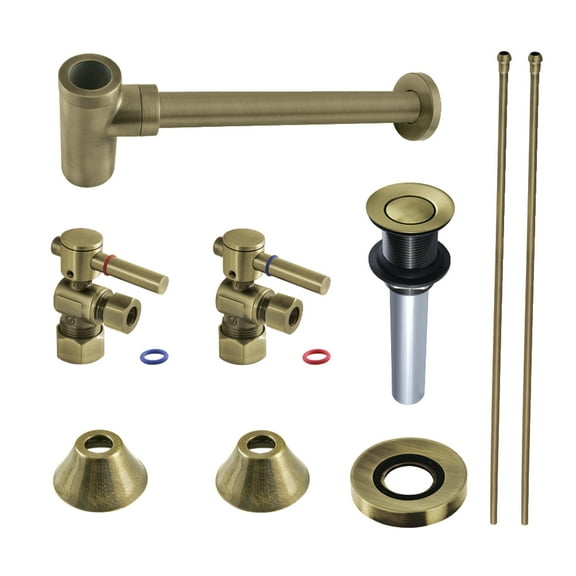 Kingston Brass CC53303DLVKB30 Modern Plumbing Sink Trim Kit with Bottle Trap and Drain, Antique Brass
