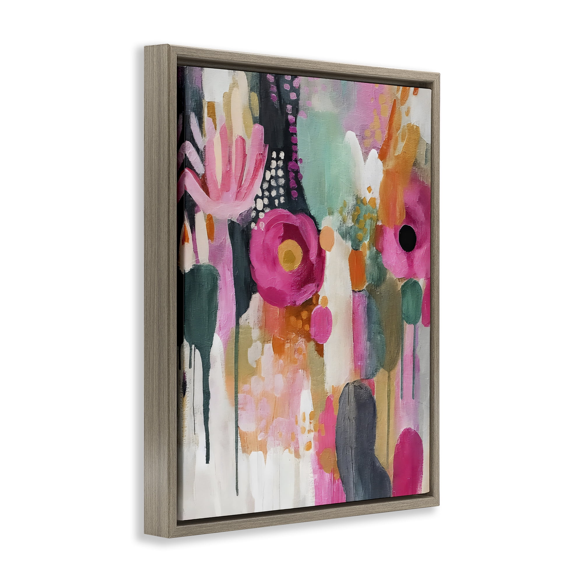 Stupell Industries Dripping Blooms Cascade Brown Framed Floater Canvas Wall Art, design by Riley B