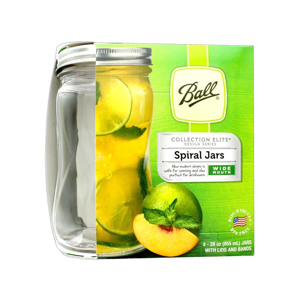 Ball Wide Mouth Collection Elite Glass Spiral Jars, 28 oz., 4 Count