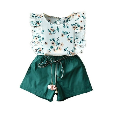 

Kids Girl Floral T-shirt Tops and Shorts Outfits Clothes Bodysuit
