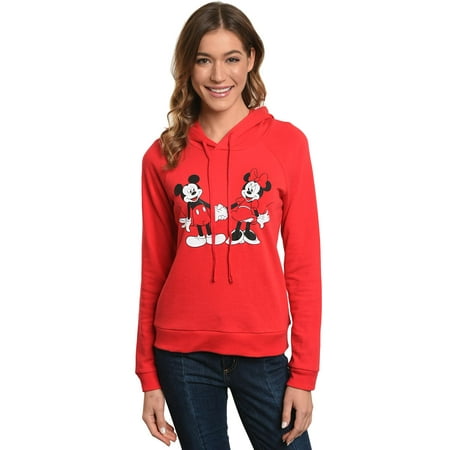 Juniors Mickey & Minnie Mouse Hoodie Sweatshirt - Red Front & Back