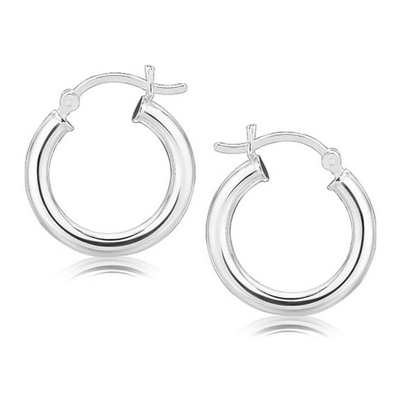 Sterling Silver Polished Hoop Earrings Rhodium Plating (15mm)