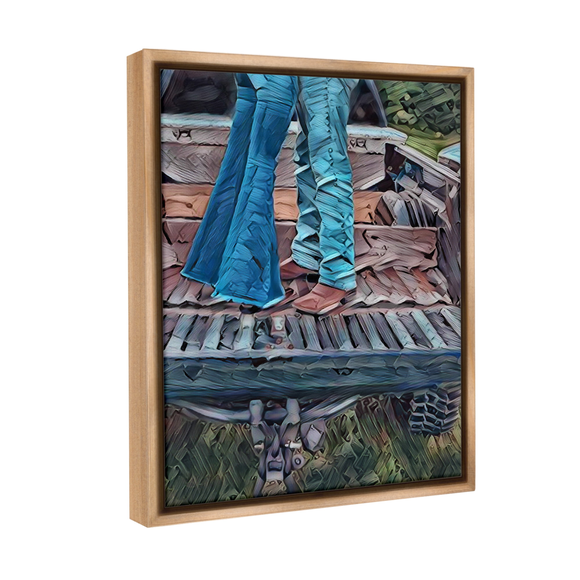 Stupell Industries Country Couple in Pickup Transportation Painting Brown Floater Framed Canvas Art Print Wall Art, 17 x 21