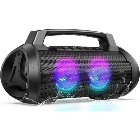 Portable Speakers Bluetooth Wireless, 120W Max Loudest Bluetooth Speaker, IPX6 Waterproof Outdoor Speaker with 70W Deep Bass/2*Subwoofer/DSP/EQ/42H/LED/MAC-in/TF/2 Pairing, Large Party Boombox