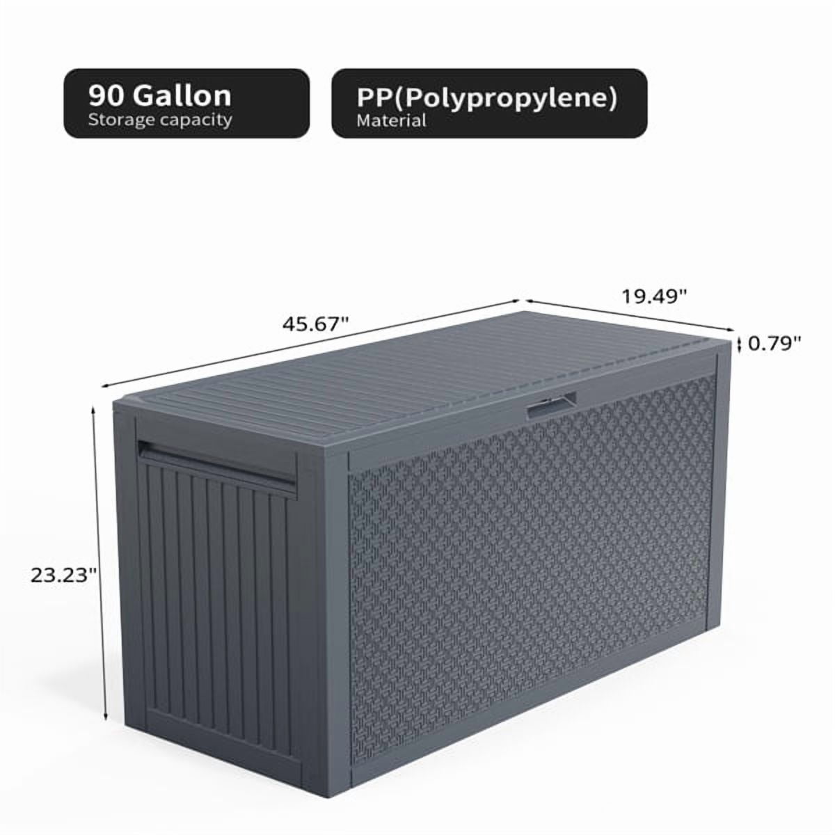 90GAL Outdoor Garden Storage Box with Wheels Weatherproof UV-Resistant Plastic Lockable Seat for Cushions Tools Toys Grey