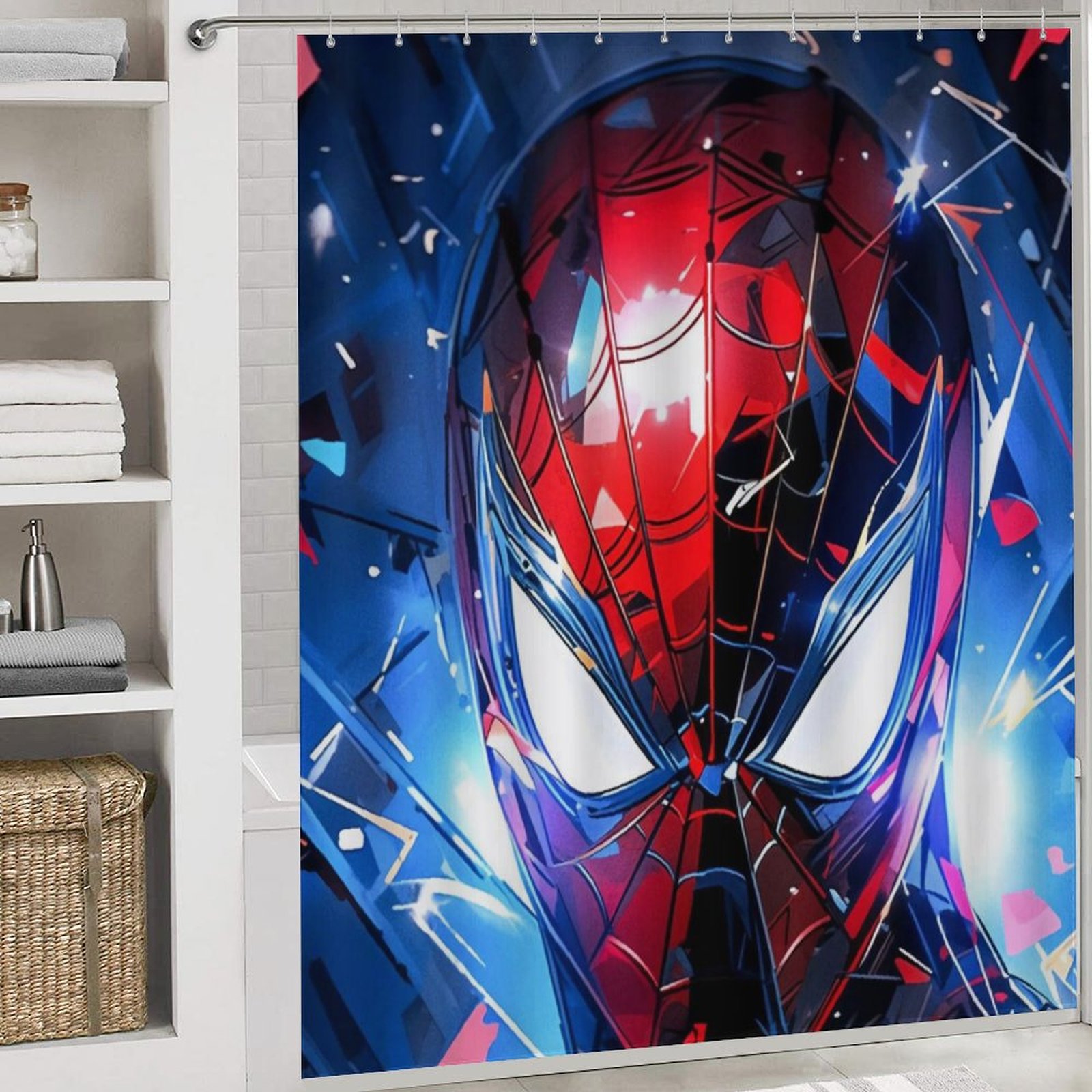 Spider Print 4PCS Shower Curtain Bathroom Set with Rugs, Toilet Lid Cover And Bath Mat, Shower Curtain with 12 Hooks, Durable Bathroom Decor Set