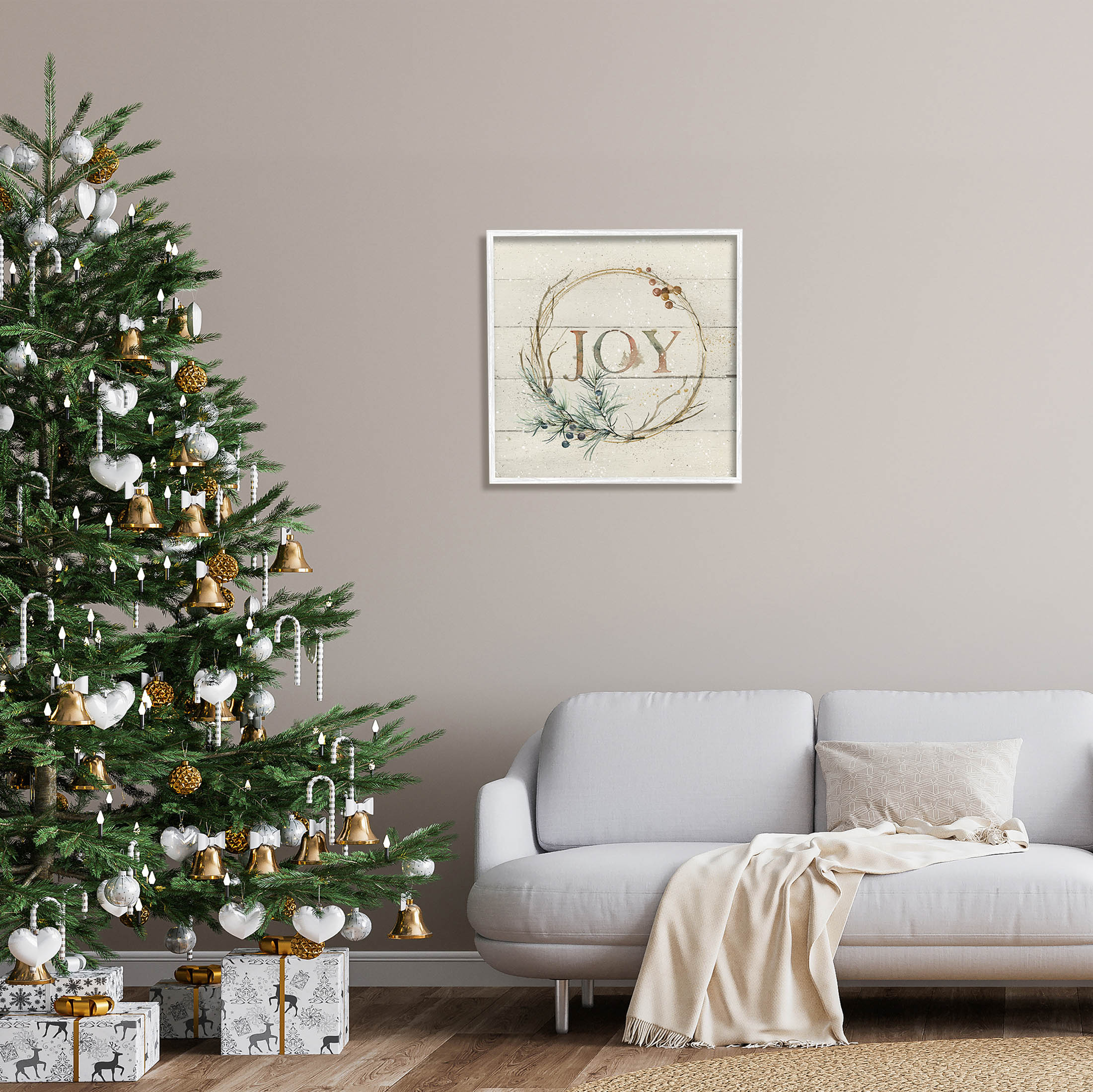 Stupell Industries Seasonal Winter Joy Wreath Graphic Art White Framed Art Print Wall Art, Design by Carol Robinson