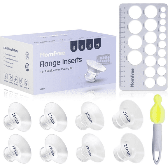 8PCS Flange Sizing Kit 15/17/19/21mm for 24mm Flanges/Shield, Soft Silicone Flange Insert Compatible Momcozy/Spectra/Medela Breast Pump, Breast Pump Essential kit(with Nipple Rulers and Storage Bag)