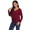 thumbnail image 3 of Asklazy Women's Ribbed Knit V-Neck Tie Front Long Sleeve Slim Fit Casual Tunic Tops,US Size,Wine Red,2XL, 3 of 9