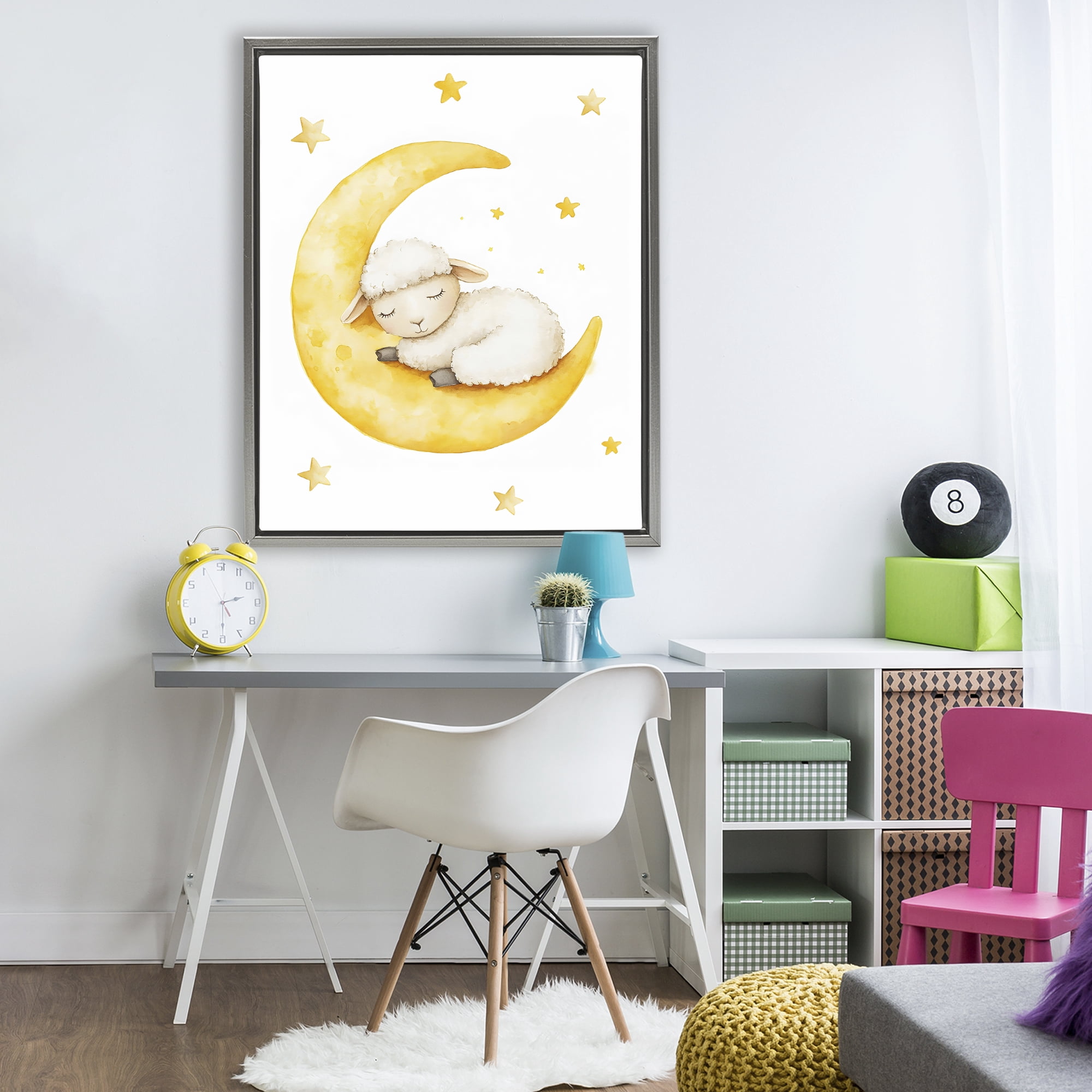 Stupell Industries Sleeping Sheep on Yellow Moon Gray Framed Floater Canvas Wall Art, design by LSR Design Studio