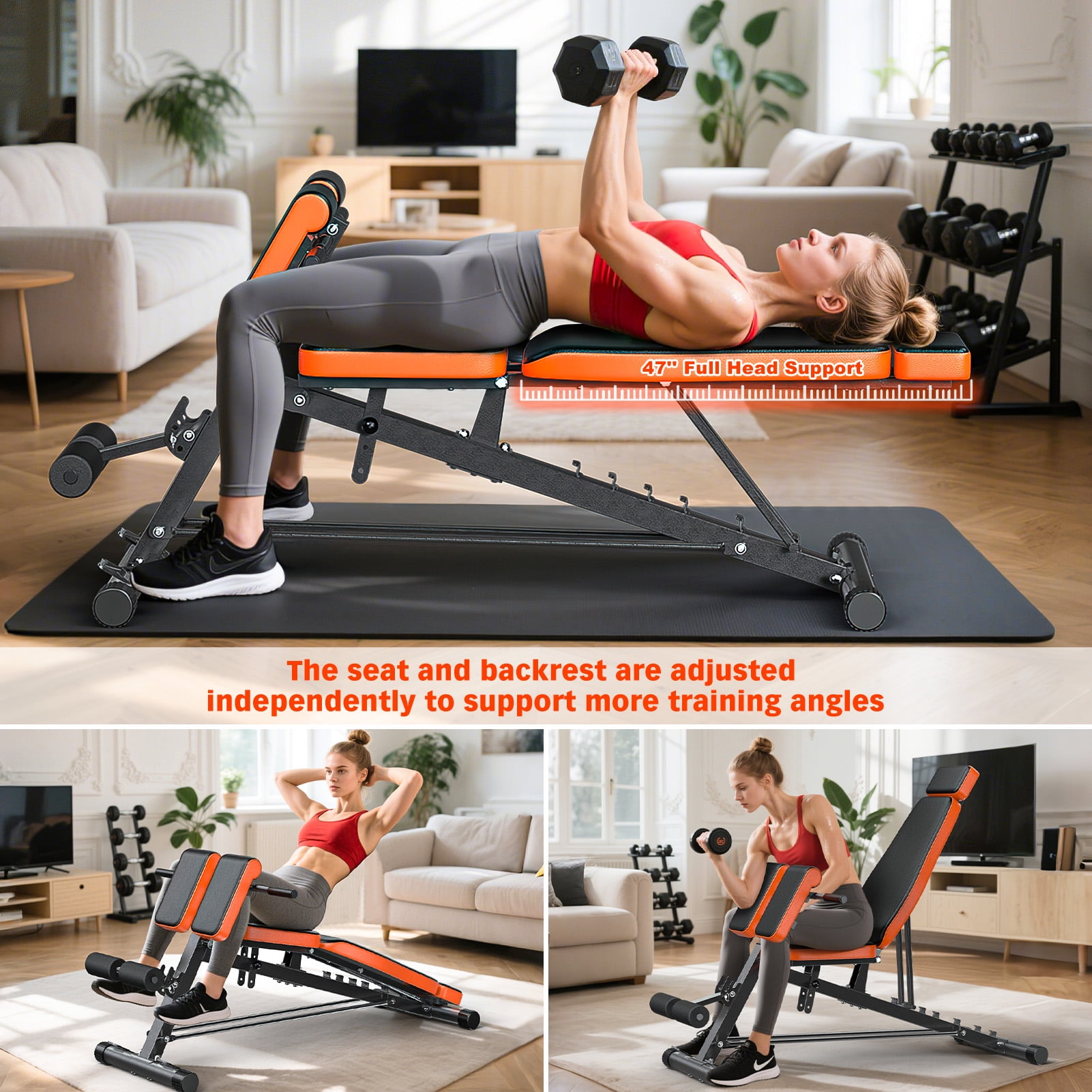 GIKPAL Roman Chair,8 Positions Multi-Functional Adjustable FID Weight Bench with Dumbbell Rack, Incline, Decline, and Flat Bench for Full Body Home Gym Workout,Support up to 1000lbs