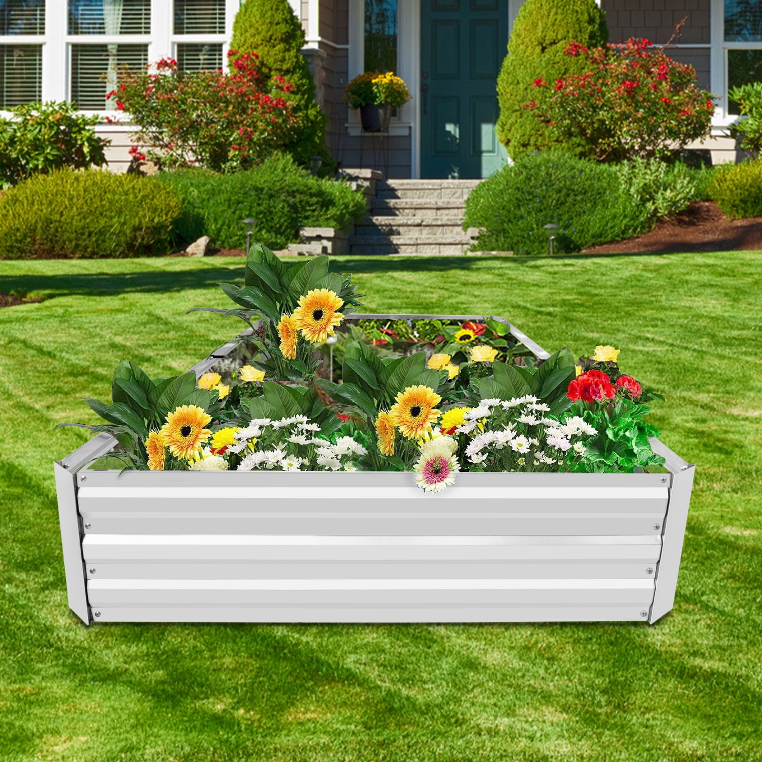 PayLessHere Galvanized Raised Garden Bed Kit with Drainage Holes, 8x4x1ft, Silver, 19 lbs