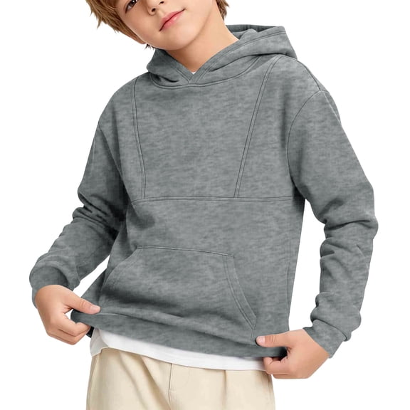 Cethrio Boys Hoodies, Fall Pullover Long Sleeve Casual Boys Sweatshirts Gray Size 10-12