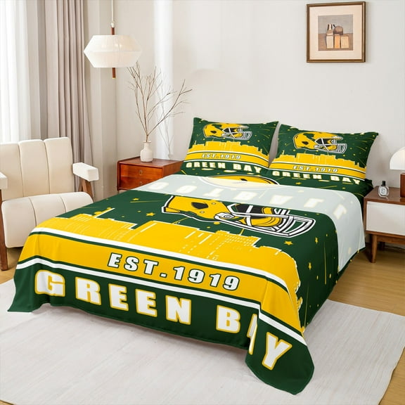 Erosebridal American Football City Twin Sheet Sets, Eat Sleep Bedding Twin Size, Soccer Lover Bed Sheets Twin, Lightweight Room Decoration, 3pcs