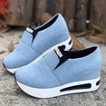 thumbnail image 5 of Platform Loafers for Women Suede Slip on Walking Shoes Fashion Hidden Wedge Sneakers Casual Driving Shoes Light Blue Size 8.5, 5 of 9