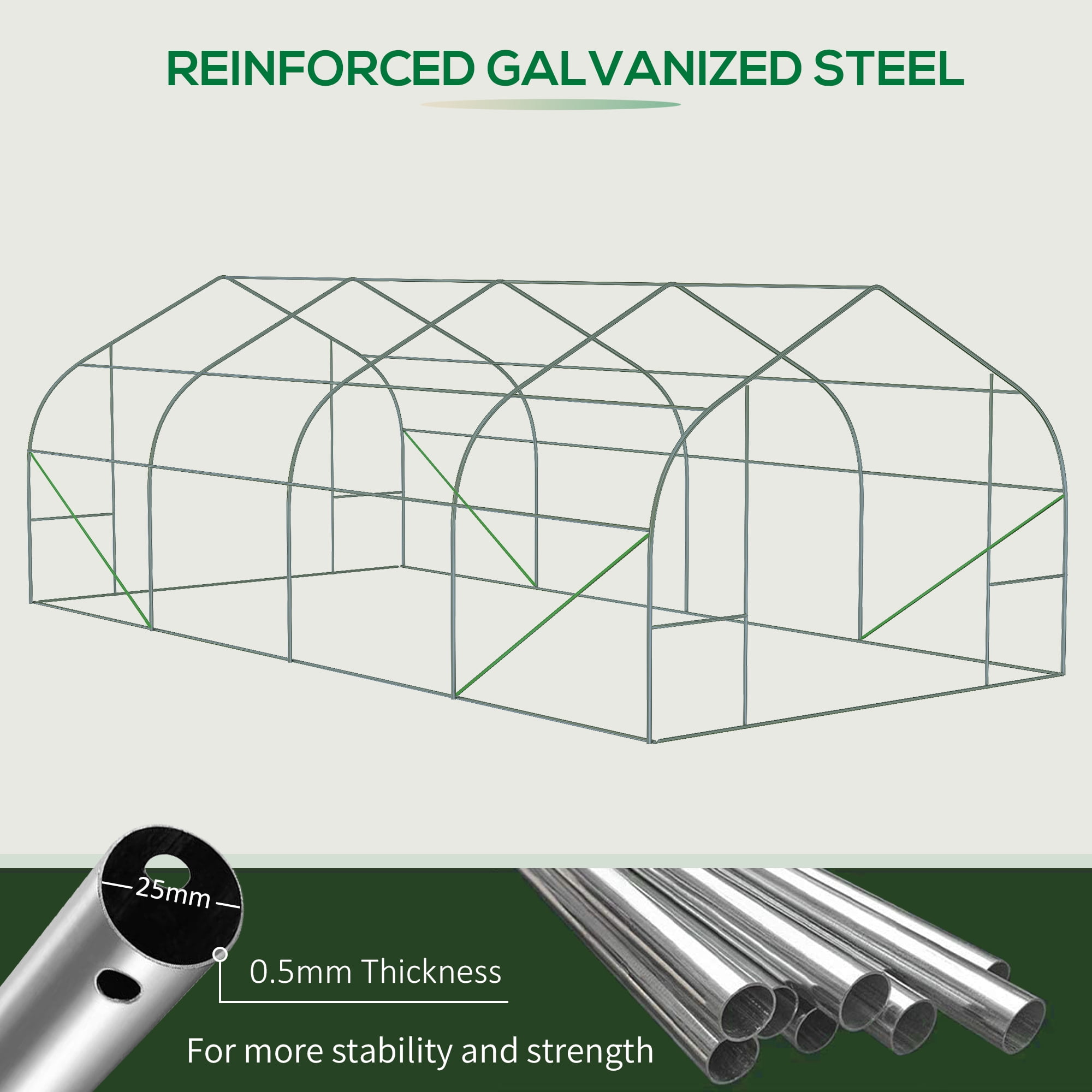Outsunny 20' x 10' x 7' Walk-In Greenhouse, Hot House, Roll Up Door, Green
