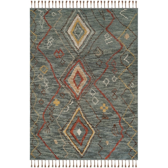 SAFAVIEH Kenya Leo Braided Abstract Fringe Area Rug, Grey/Multi, 6' x 9'