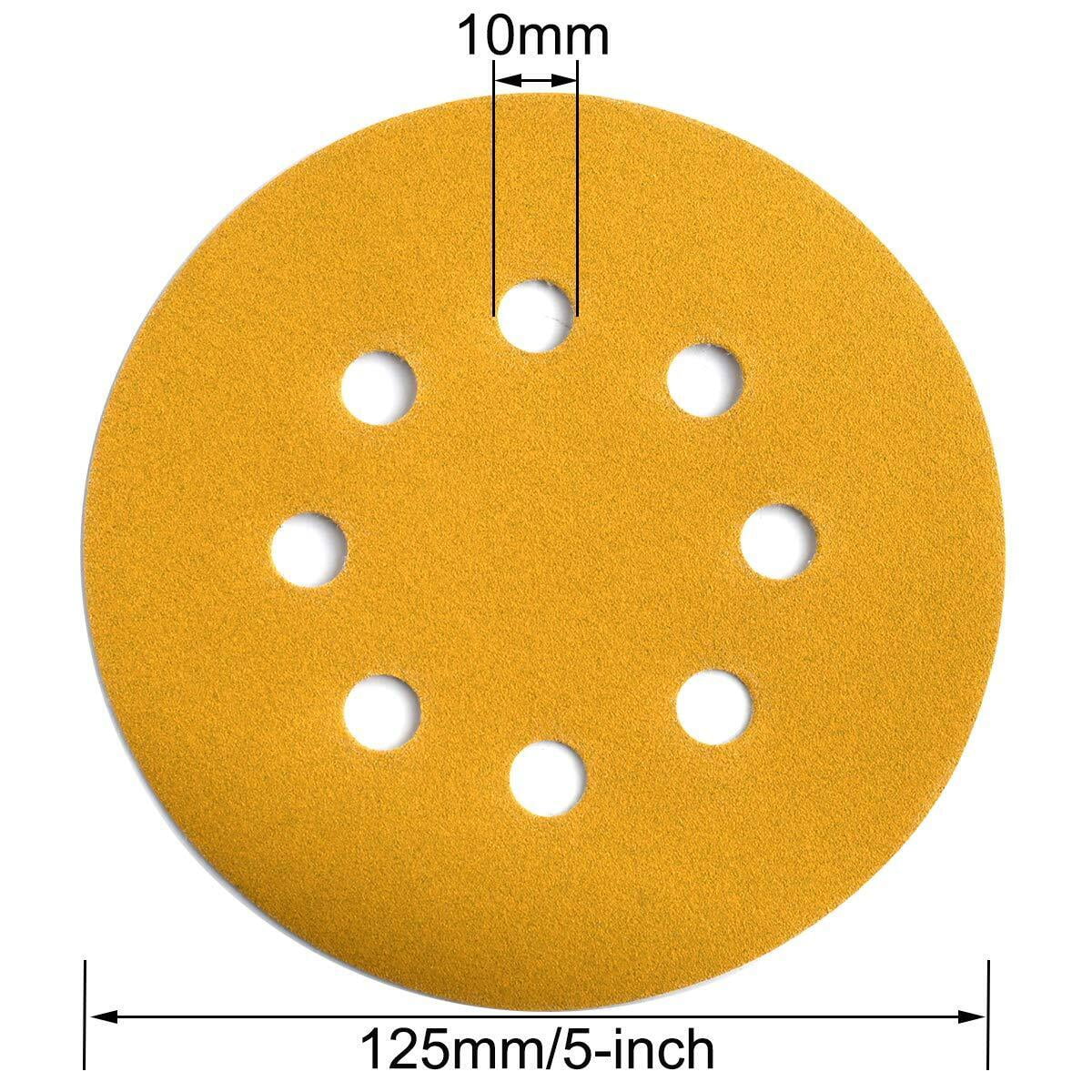 SATC 100Pcs 5" Sanding Discs 8-Hole Hook and Loop 220 Grit for Woof/Metal
