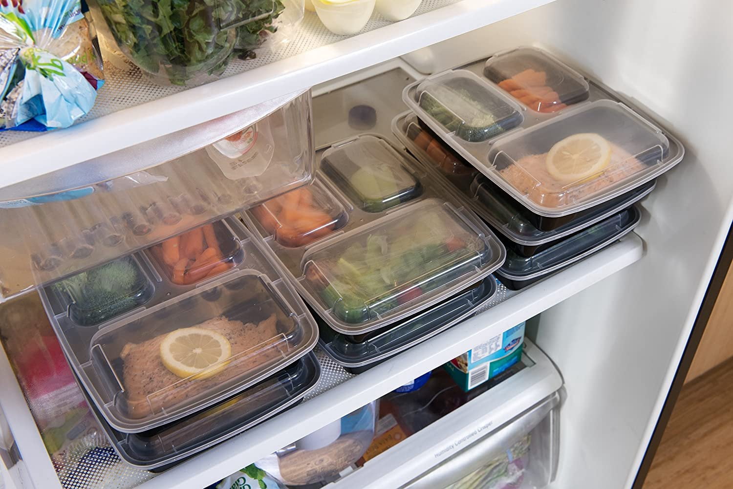 Meal Prep Haven 3 Compartment Food Storage Containers with Lids, Reusable, Microwave and Dishwasher Safe, Bento Lunch Box, Stackable (Set of 7)