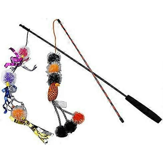 Juguete interactivo para gatos YOITEA, juguete largo con pompones, divertido palo para mascotas, varita para gatos, juguete de ejercicio para gatos pequeños y medianos de interior.
