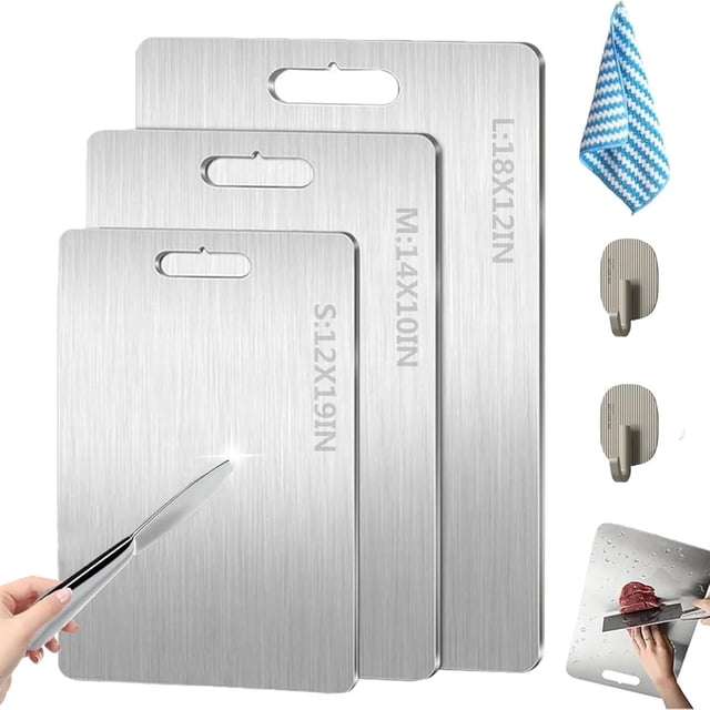HLONK Cutting Board 100% Pure Titanium Cutting Board - Cutting Edge Hygiene & Durability Double Sided Medical-Grade Titanium Cutting Cutting Boards for Kitchen