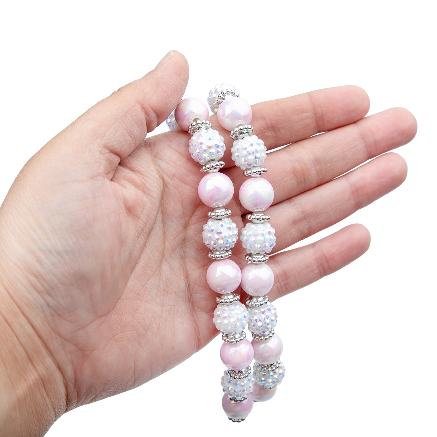 Cousin DIY White AB and Pink Acrylic Shamballa Bead Strand, 54 Pieces, Unisex