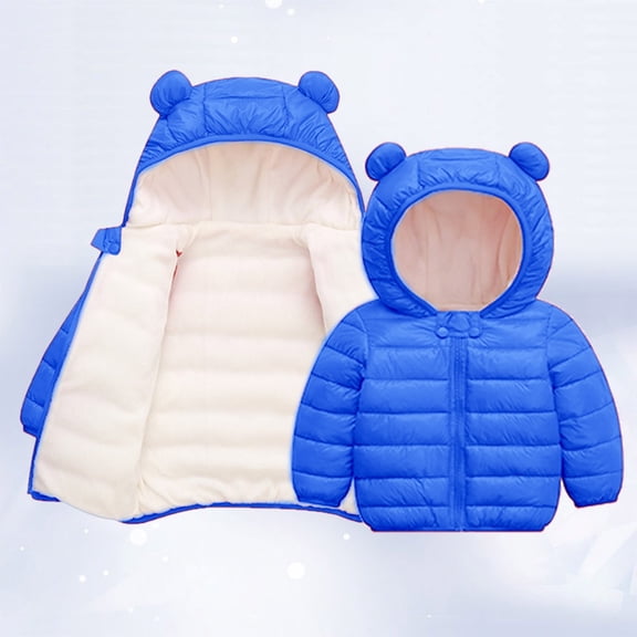 CPNG Infant Baby Girls Boys Hooded Snowwear with Bear Ears Toddler Down Jacket Outerwear Lining Coat Light Puffer Padded Outwear Kids Winter Warm Jacket
