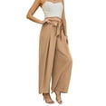 thumbnail image 2 of Uvplove Women High Waisted Palazzo Pants Wide Leg Casual Flowy Tie Knot Trousers with Pockets khaki-l, 2 of 6