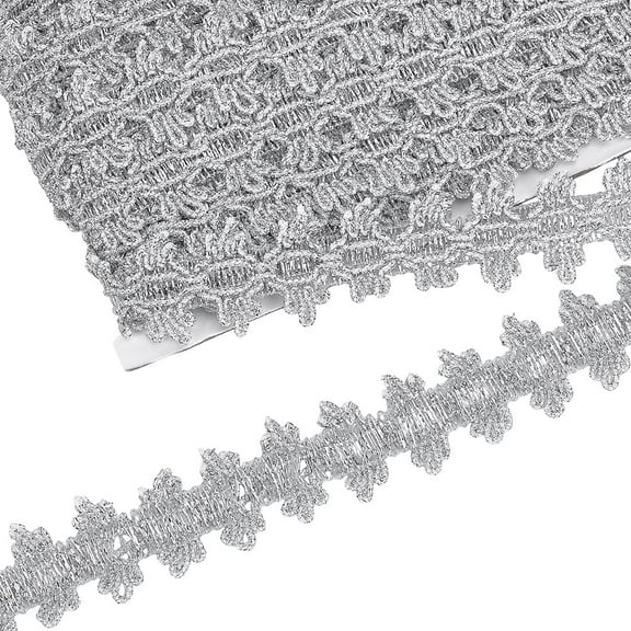 20 Yards Metallic Braid Trim 1-1/4 inch Wide Sliver Flower Lace Ribbon Wavy Edge Lace Ribbon Embellishment Lace Trim for Holiday Decoration Wedding DIY Clothes Accessories Crafts Sewing