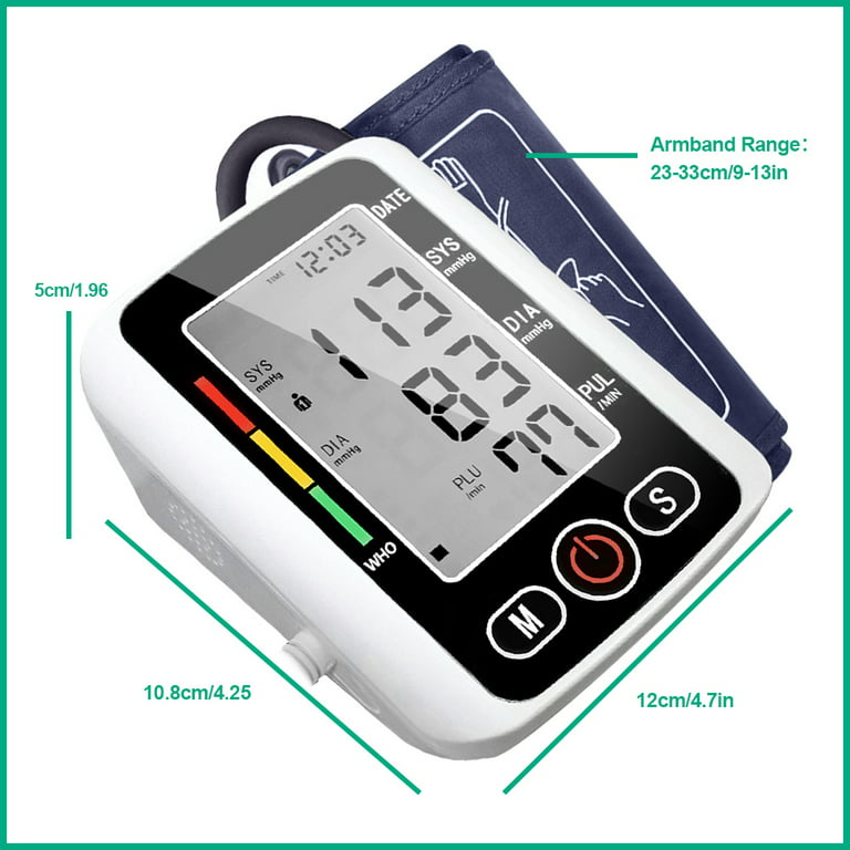 Blood Pressure Arm Monitor, 4.5-Inch LCD Display, Automatic BP Machine with 4 Color Backlight & Adjustable Cuff, User Friendly, Adults & Elderly