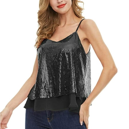 

Pianpianzi Crop Top for Women Bra Top Women Camisole Bra Women s New Suspenders Sequins V-neck Stitching Solid Color Sexy Vest Top