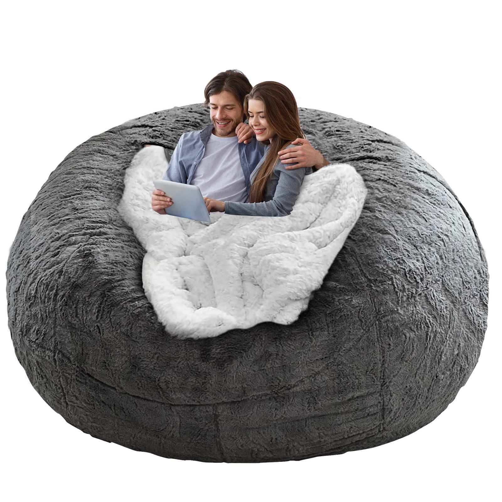 Bean Bag Chair Cover (No Filler), Round Soft Fluffy PV Velvet Sofa Bed