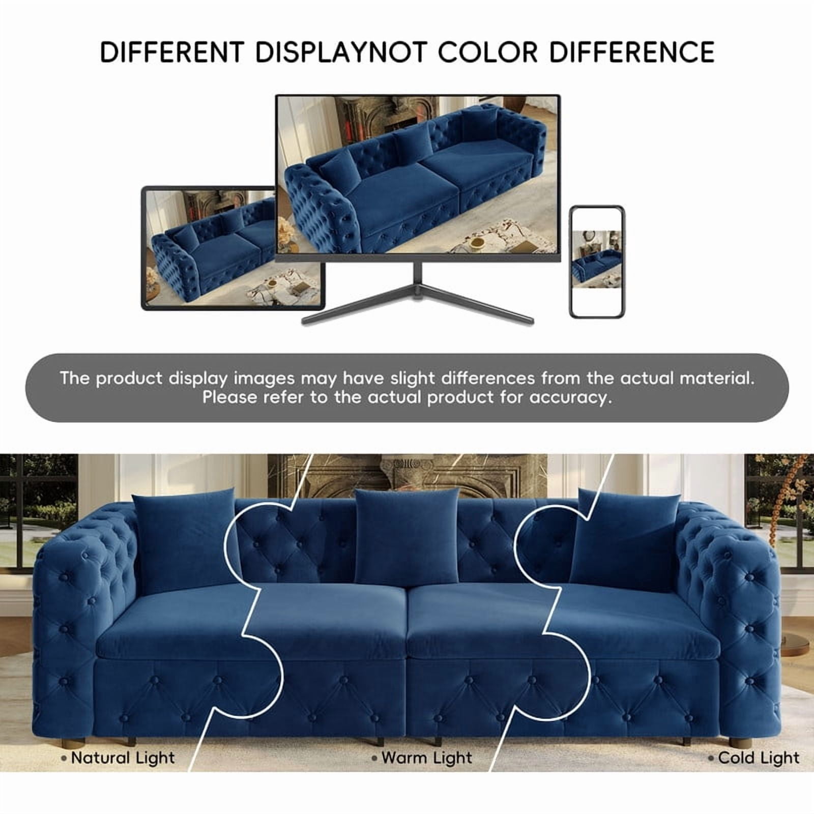 89"W Large 3-in-1 Pull Out Classic Chesterfield Tufted Sofa Bed, 4-Seater Velvet Padded Sleeper Sofa Couch with 3 Throw Pillows