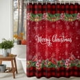 thumbnail image 4 of Red Plaid Christmas Shower Curtain, Xmas Snowflake Poinsettia Botanical Waterproof Fabric Shower Curtains with 12 Hooks, Bathroom Curtain Set for Bathroom Accessories Decor, 36 x 78 Inches, 4 of 9