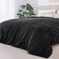 thumbnail image 2 of Bedelite Fleece Blanket Queen Size - 3D Ribbed Jacquard Soft And Warm Decorative Fuzzy Blankets - Cozy Fluffy Plush Lightweight Throw Blankets For Couch Bed Sofa(Black 90X90 Inches), 2 of 4