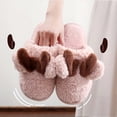 thumbnail image 4 of Puntoco Unisex Bear Ear Fluffy Plush Closed Toe Mule Slippers, Flat Non Slip Couple Warm Indoor Winter Slides Shoes, 4 of 8