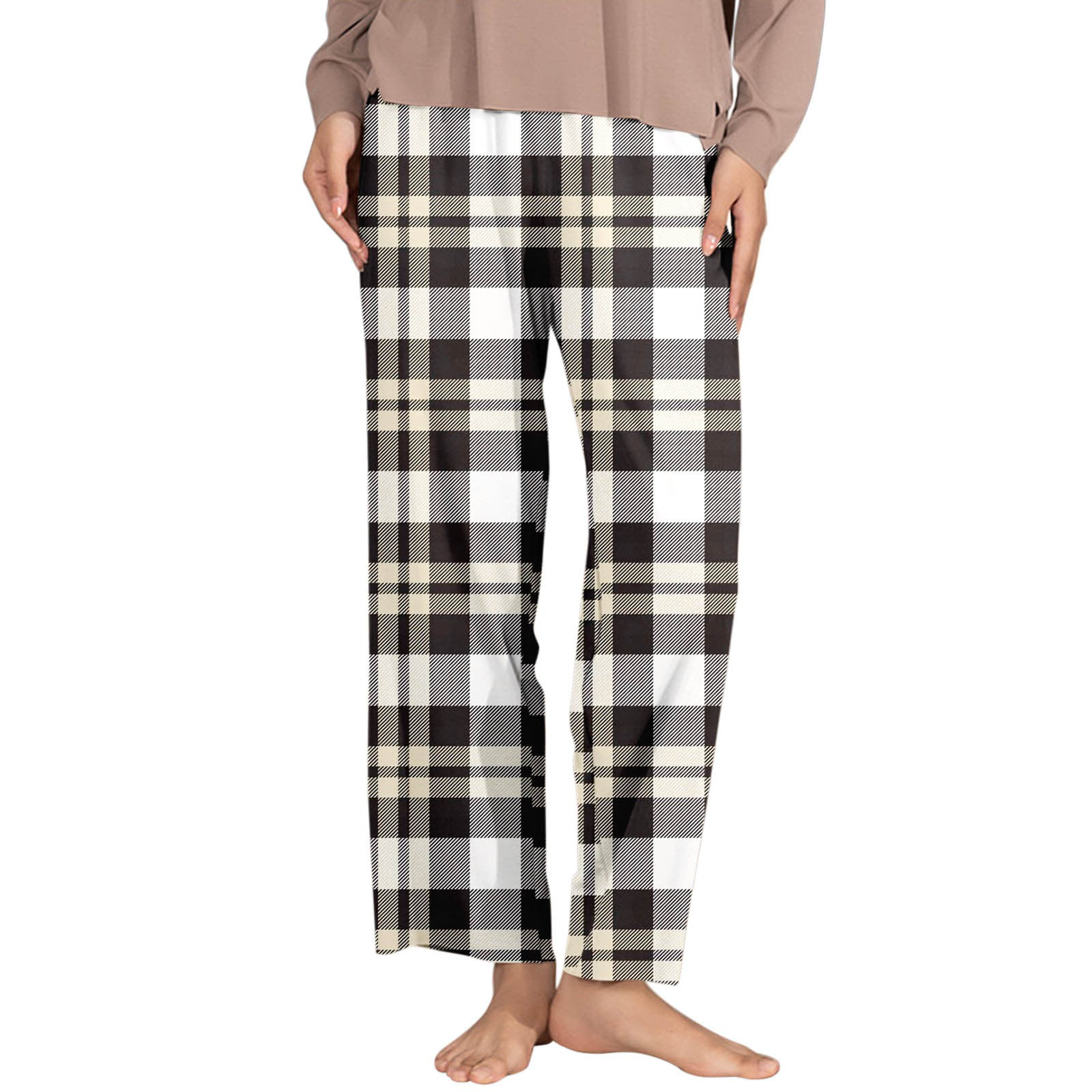 PEASKJP Pajama Pants Women's Ease Into Comfort Everyday Chic Straight Pant  w/Tummy Control Khaki - Walmart.com