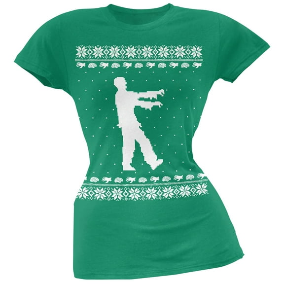 Big Zombie Ugly Christmas Sweater Green Soft Juniors T-Shirt - Small
