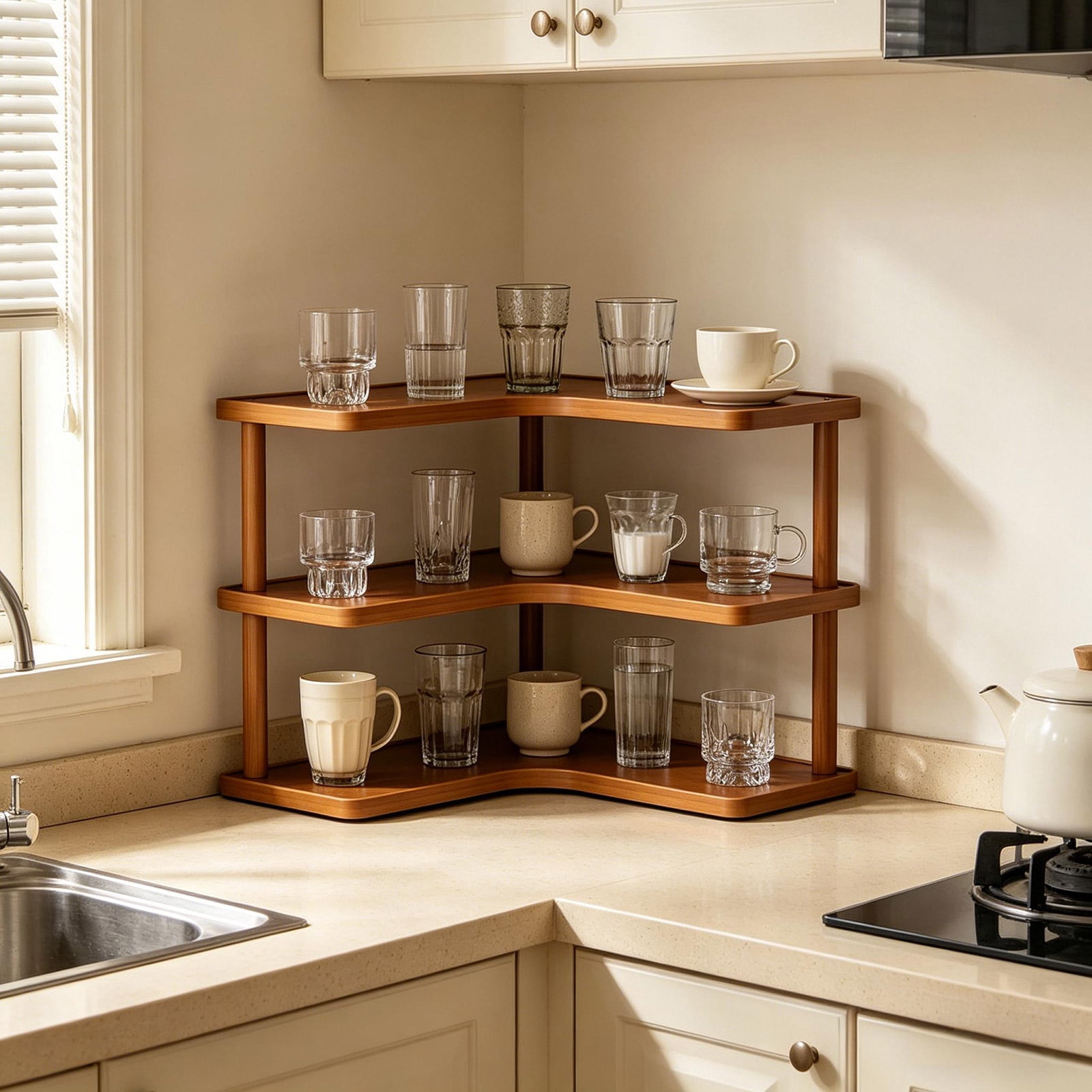 TTJ Gifts 3-Tier Desktop Organizer Shelf Cup Storage Rack Kitchen Counter Coffee Mug Holder Office Desk Organizer For Cups Mugs Stationery Small Items And Accessories