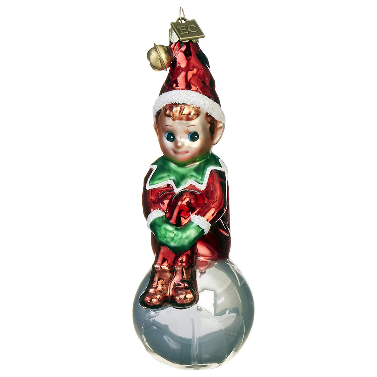 RAZ Imports Blown Glass Christmas Ornament, Santa’s Elf with Jingle