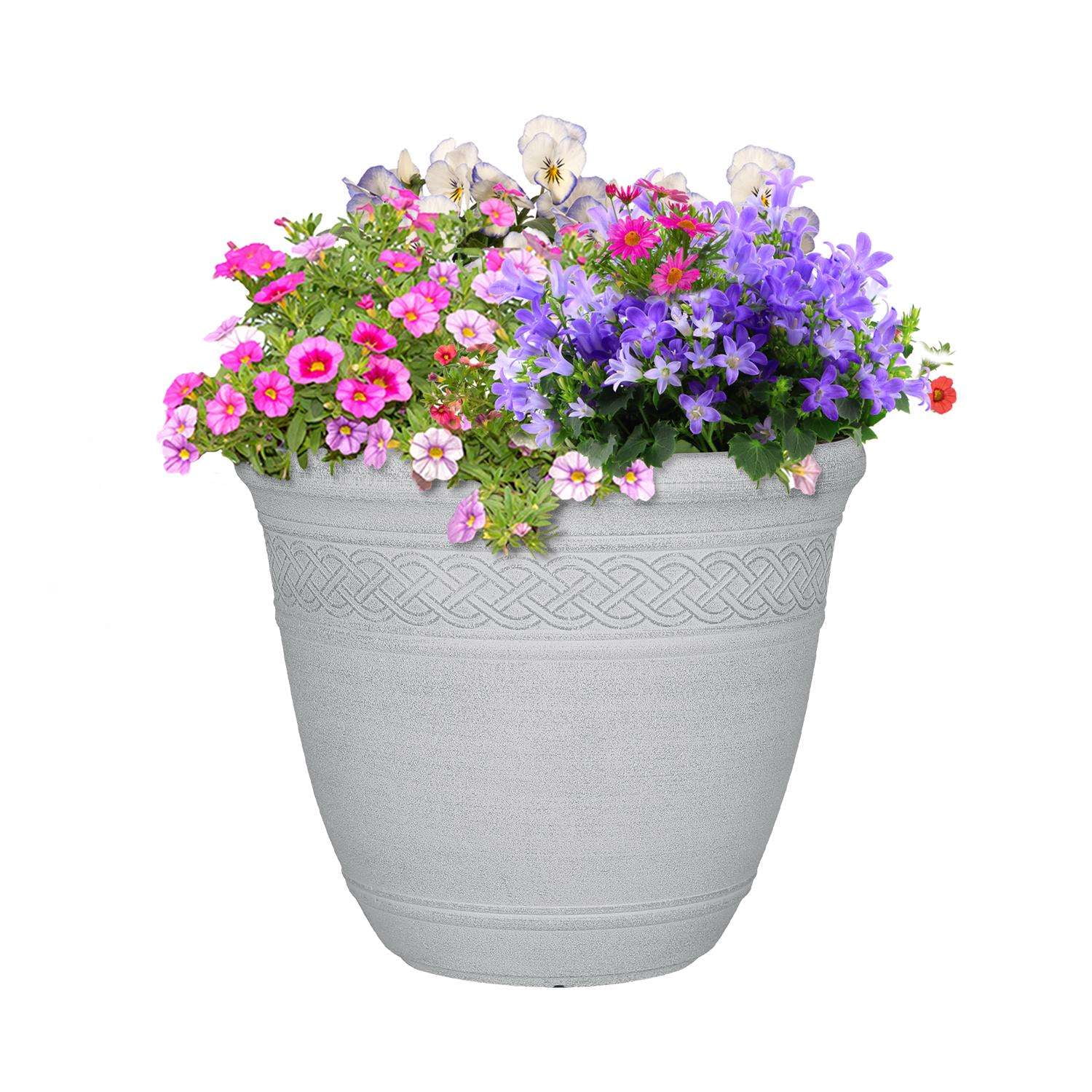 L&G Solutions 7028313 14 x 16 in. Polyresin Stone Planter, White