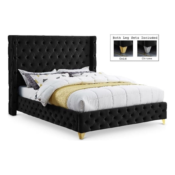 Meridian Furniture Savan Black Velvet Queen Bed