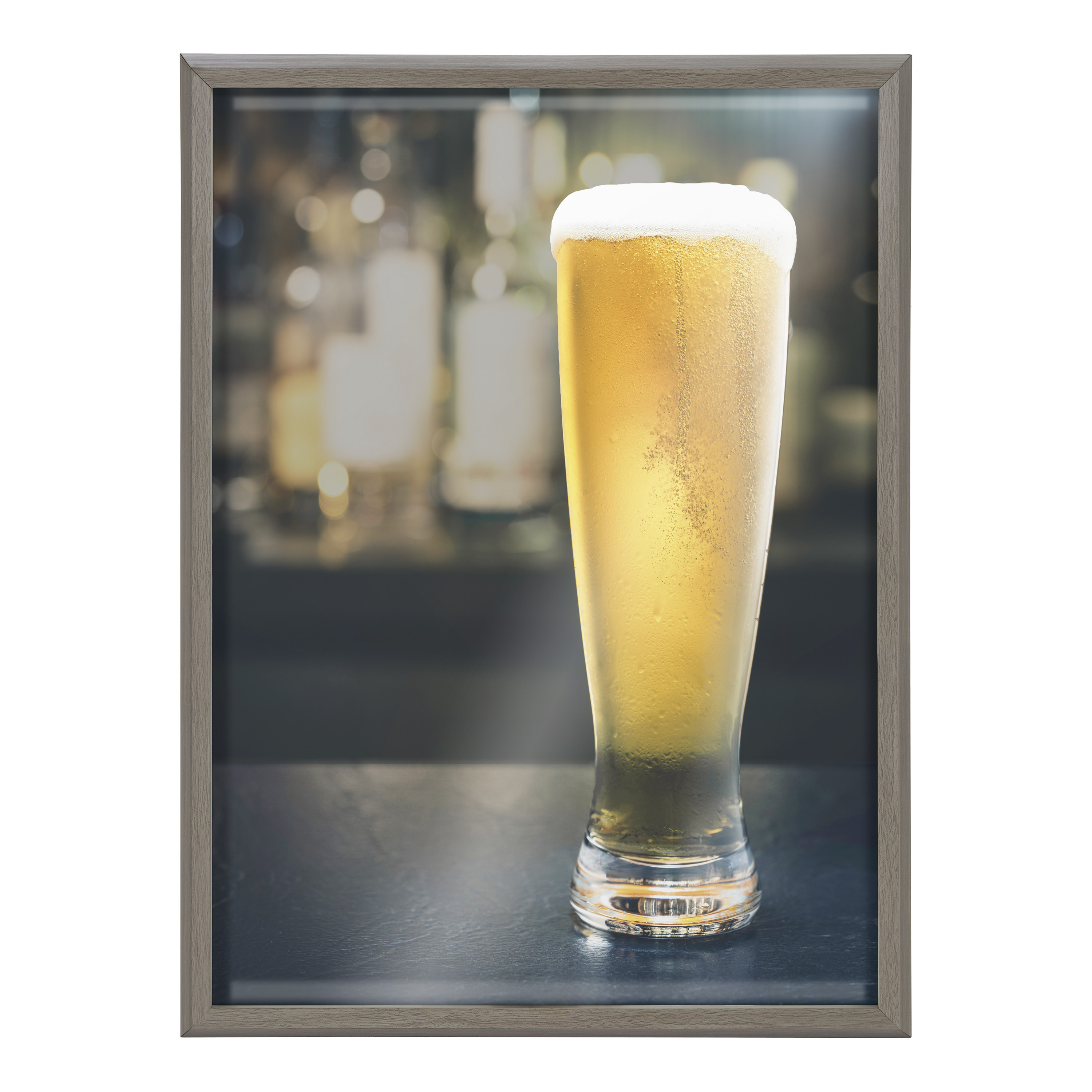 Kate and Laurel Blake Pub Framed Printed Glass Wall Art by Emiko and Mark Franzen of F2Images, 18x24 Gray, Decorative Beer Art for Wall