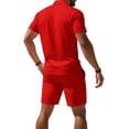thumbnail image 4 of Men's Casual 2-Piece Quick-Dry Set, Loose Breathable Short Sleeve Polo Shirt and Elastic Waist Shorts, Summer Outfit For Travel and Sports,Red,XL, 4 of 5