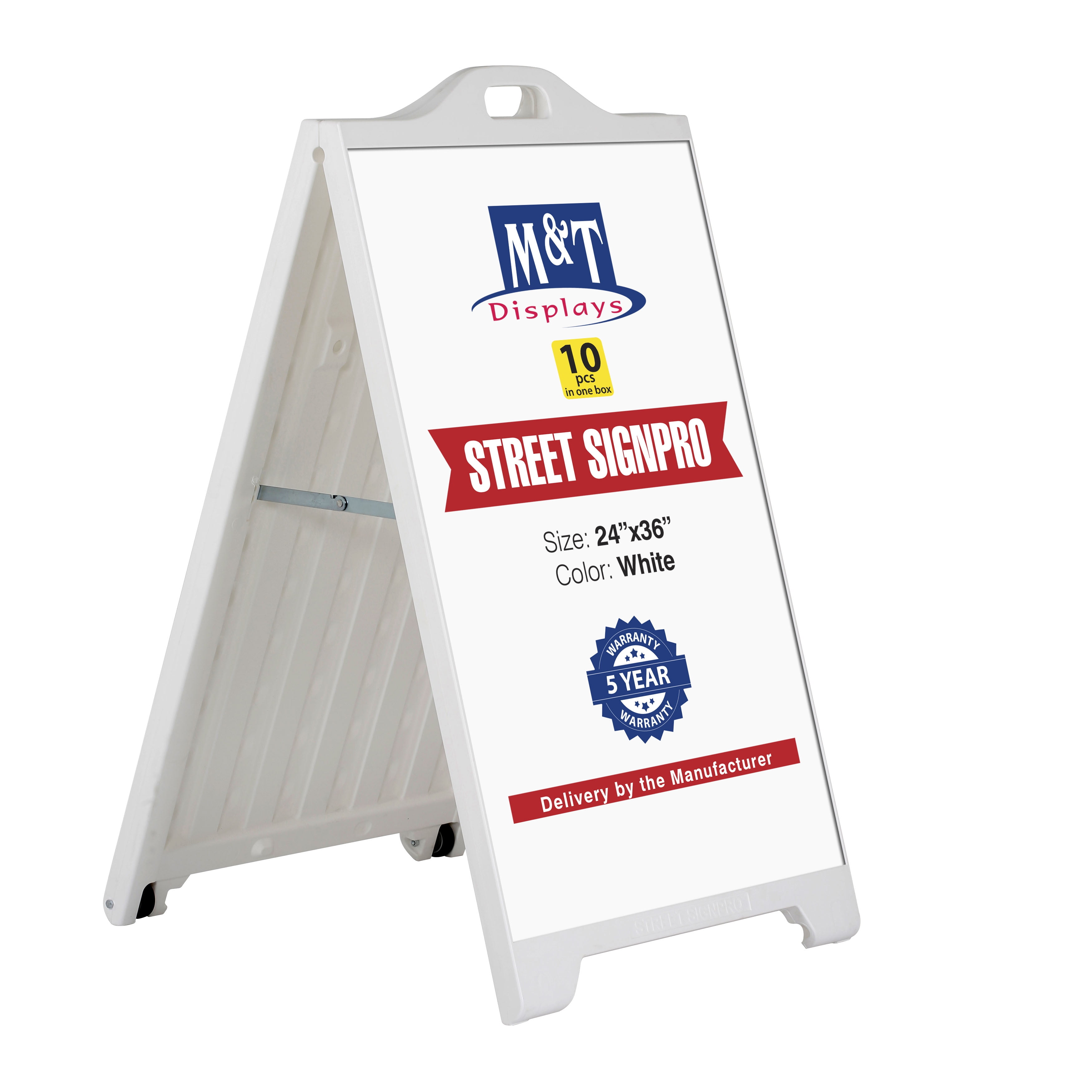 Portable Foldable A-Frame Double-Sided PVC Sign Board Stand Sidewalk Holds White 