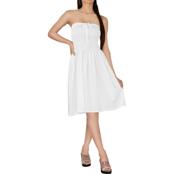HAPPY BAY Women's Beach Summer Casual Smocked Mini Swing Dress Tube Top Strapless Dresses for Women One Size White, Solid