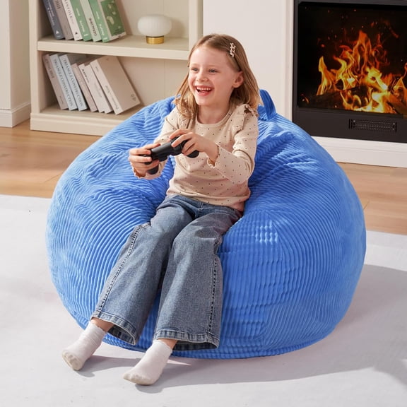 2FT Bean Bag Chair,Teardrop Bean Bags Small Beanbag Chair with Memory Filled and Soft Corduroy Cover for Room, (Blue)