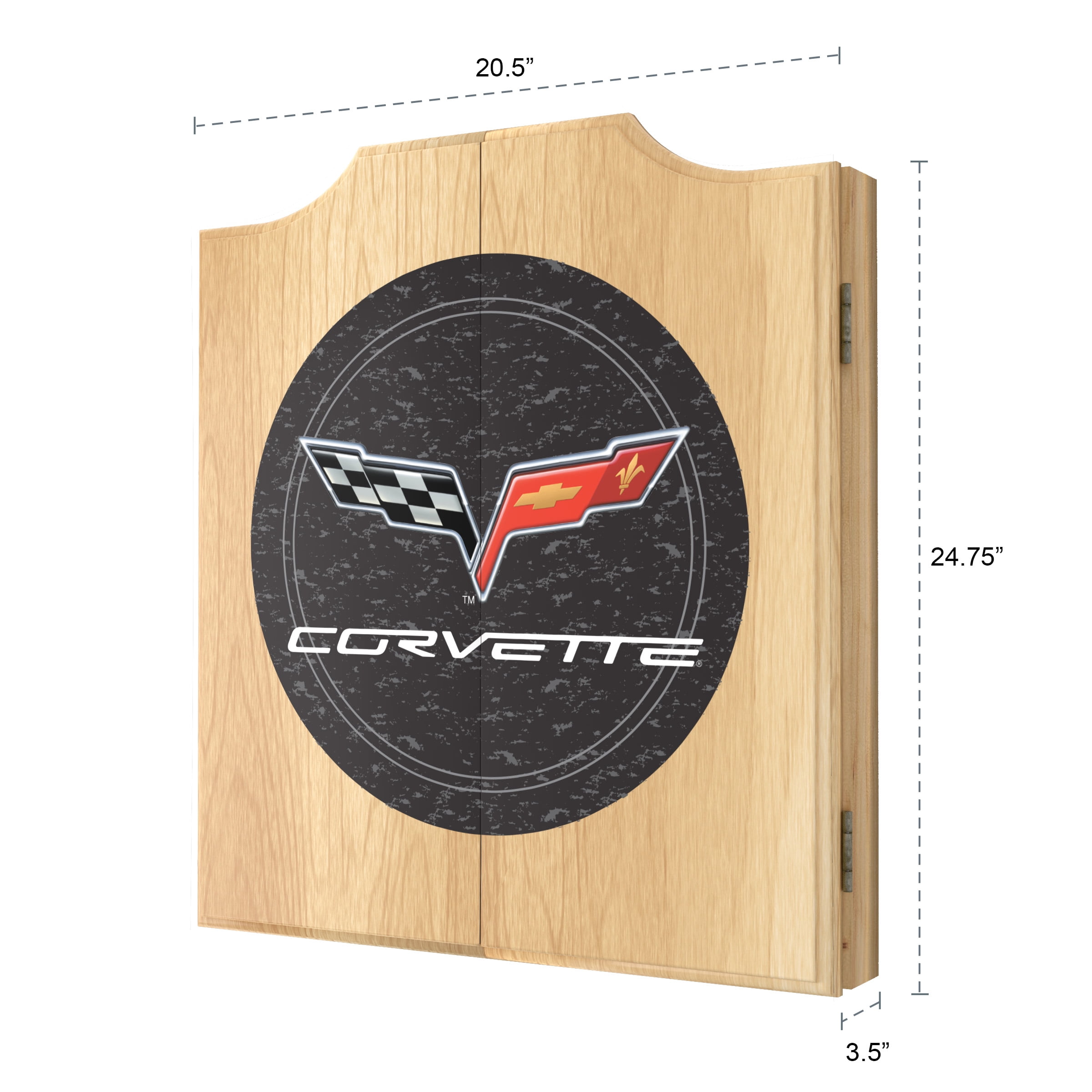 Corvette C6 Black Dart Board Cabinet Set with 6 Steel Tip Darts